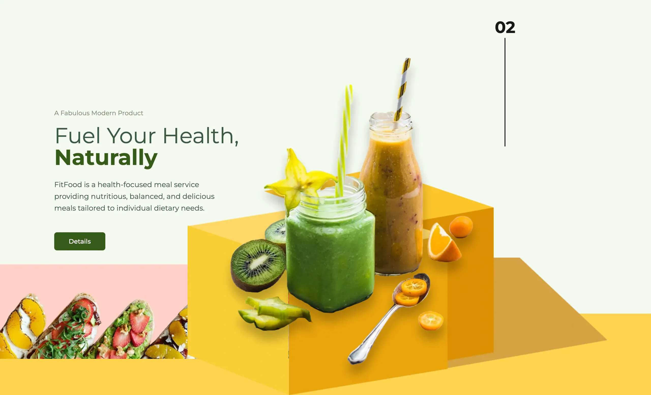 Glutfit’s FitFood meal service: “Fuel your health, naturally”, beside fresh smoothies and fruit.