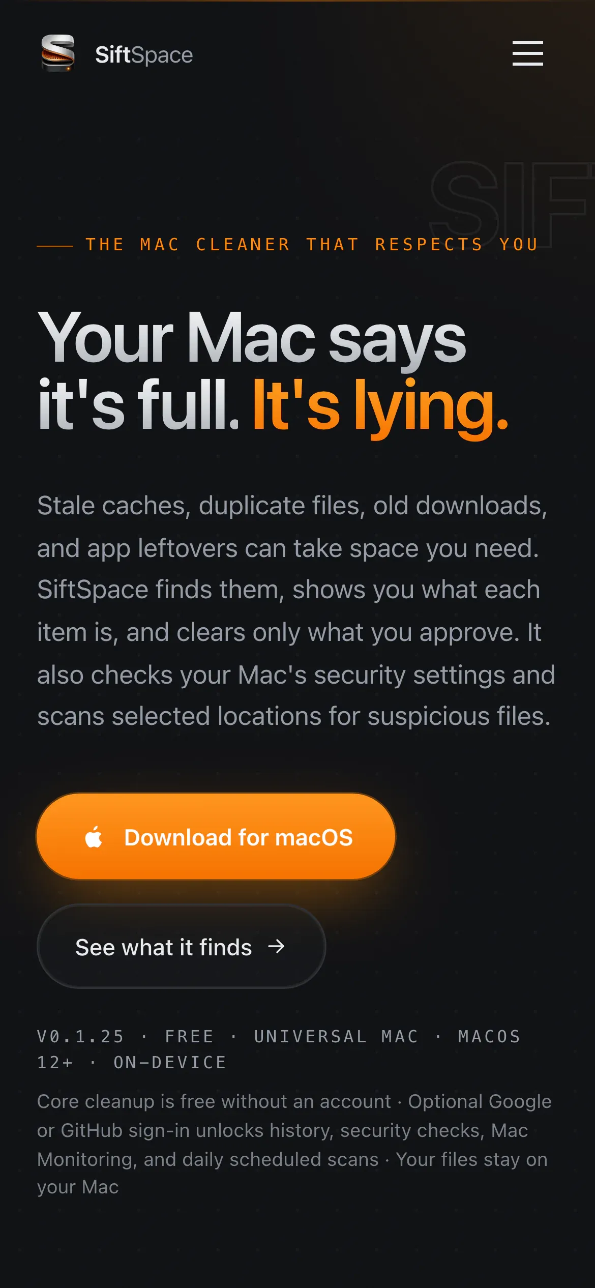 The SiftSpace website on a phone.